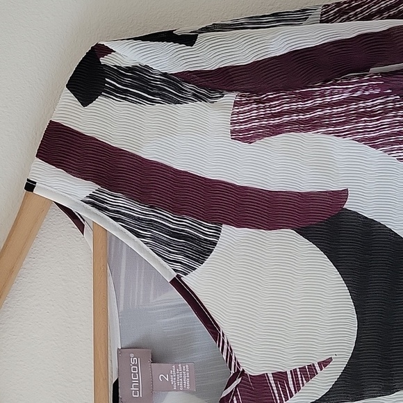 Chico's Coastal Breeze Soft Pleat Popover Blouse Purple Tan Black Size Large - Picture 2 of 9